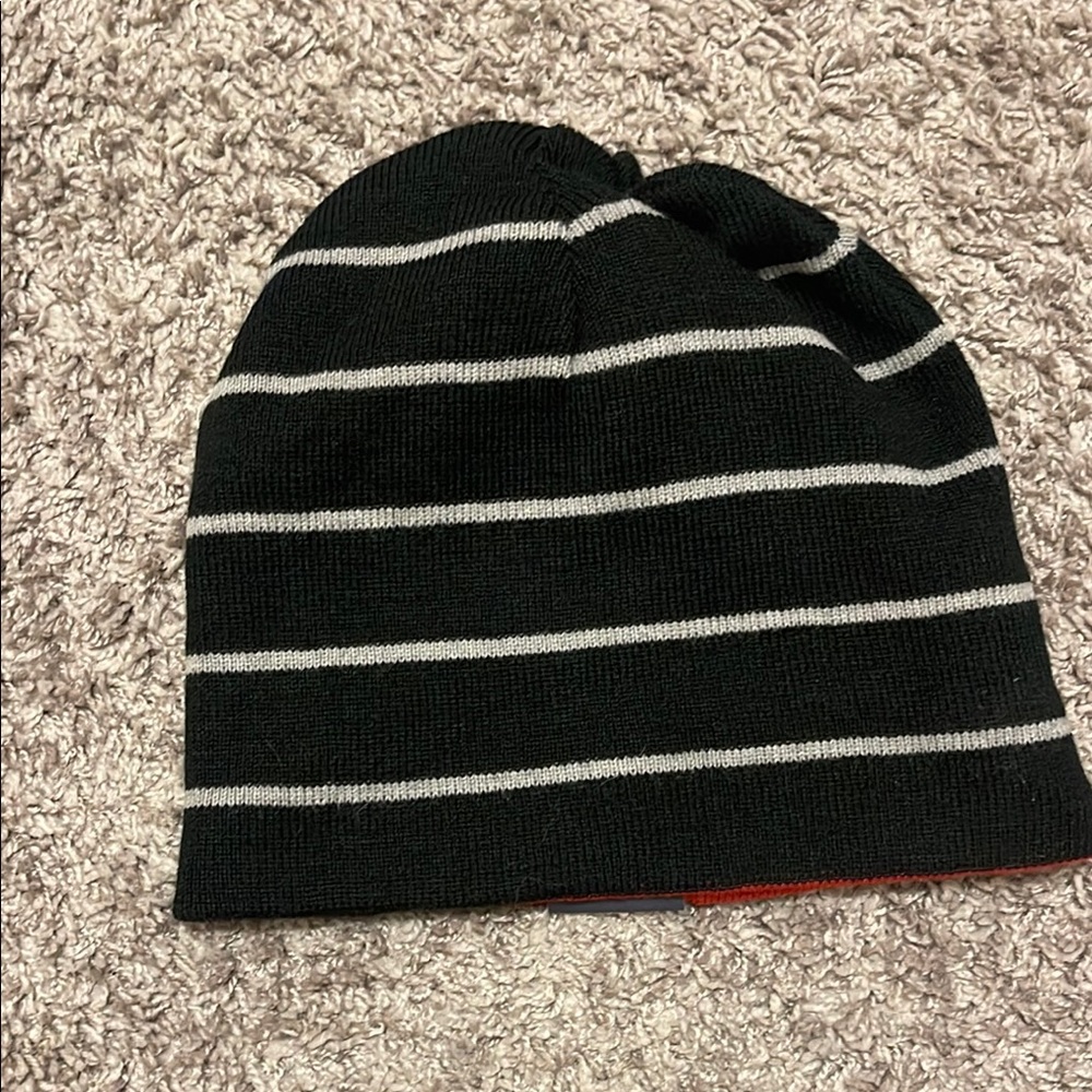 American Eagle Outfitters Black and Gray Striped Beanie
